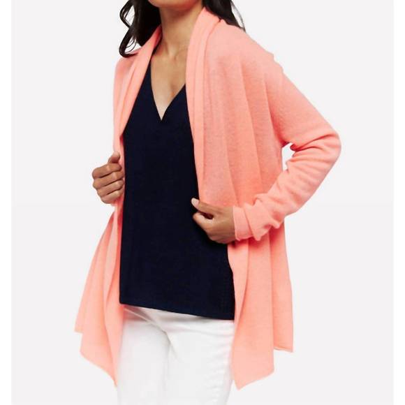 NEW BRODIE CASHMERE mona travel cardigan in neon coral